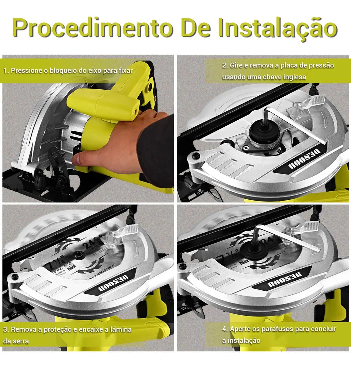 Serra Circular Elétrica 1400w Profissional 5500rpm Ângulo Ajustável 45° Com Lápis Disco 185mm E Guia Para Carpinteiro Marceneiro Desoon
