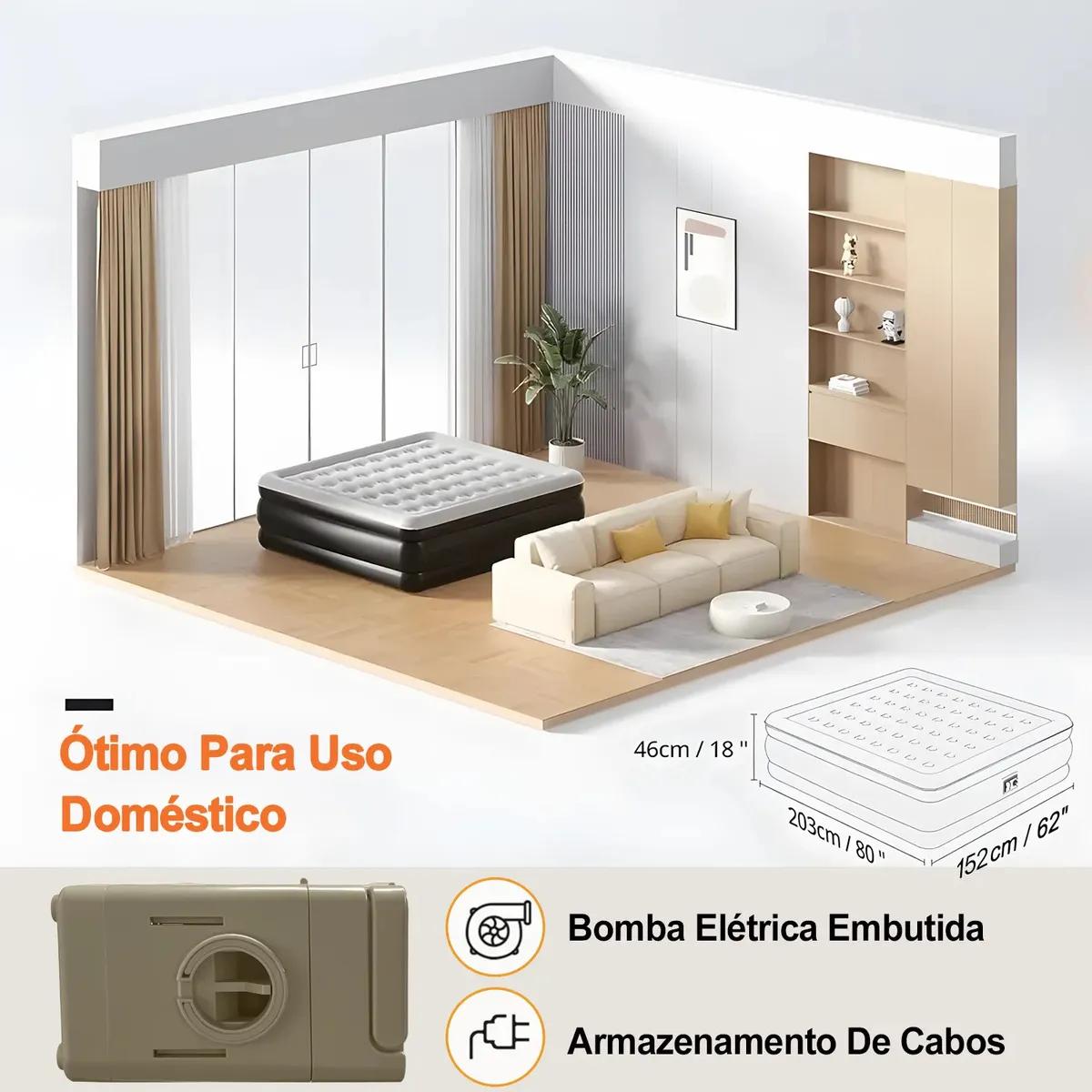 Colchão Inflável Queen Nepul Duplo Com 2 Travesseiro Inflável NE-999 cor Cinza