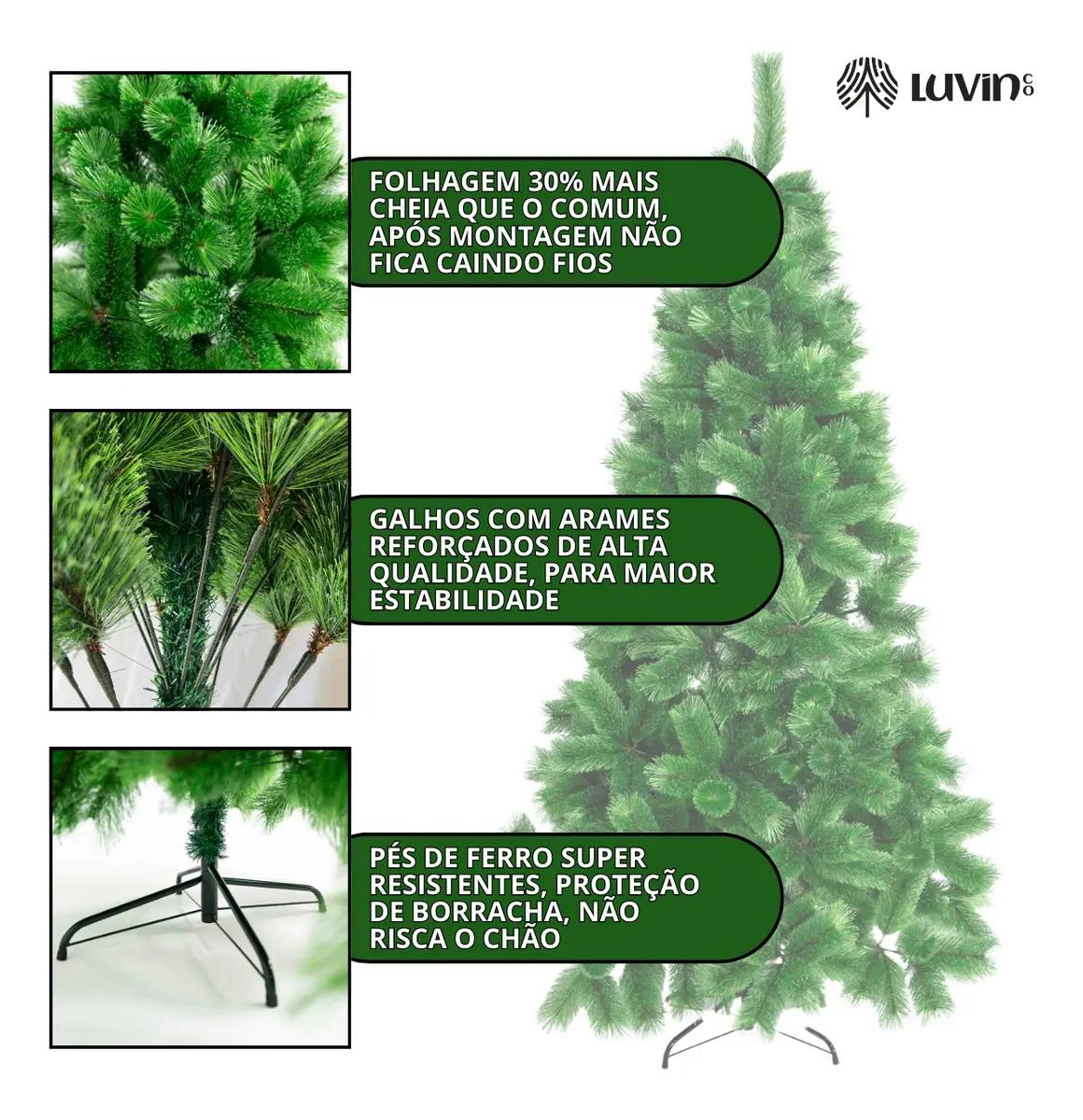 Árvore De Natal Pompom 577 Galhos 2.10m Luxo Grande Cheia - Verde
