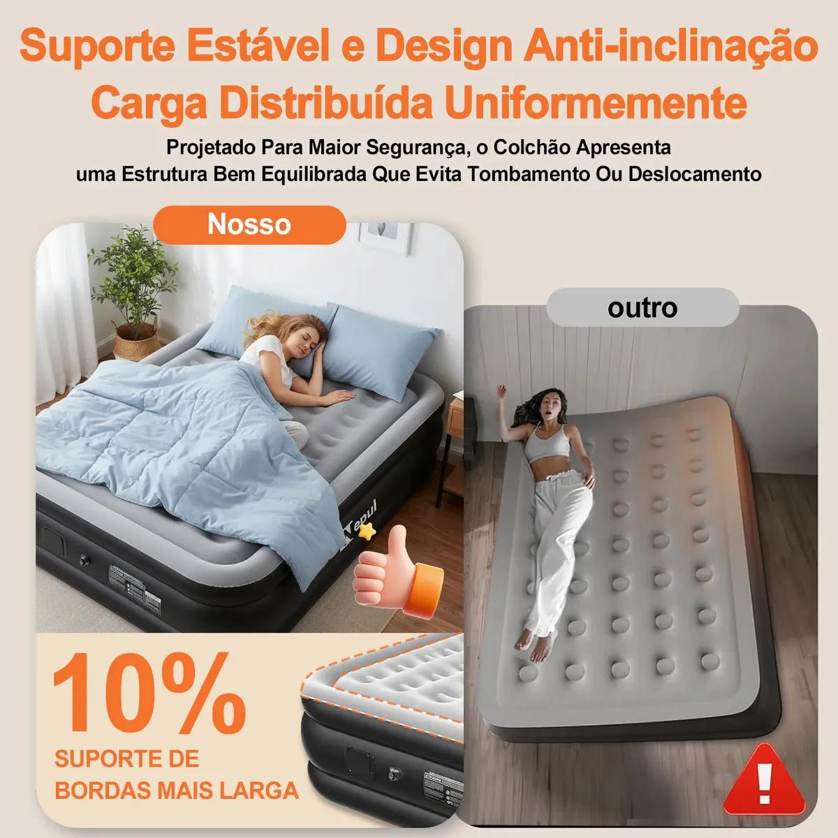 Colchão Inflável Queen Nepul Duplo Com 2 Travesseiro Inflável NE-999 cor Cinza