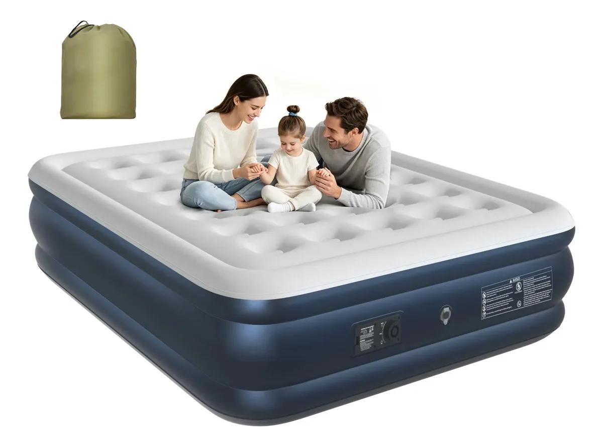 ECOZENDSY Colchão Inflável Casal Queen Size com Bomba de Ar Plug-in Integrada Portátil 200x154x43cm