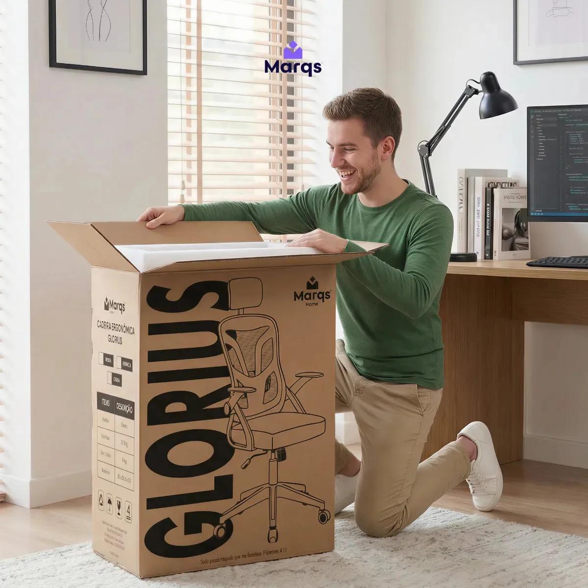 Cadeira De Escritorio Ergonomica Nr17 Glorious Marqs Home Giratoria Resistente Reforçada 180kg Confortavel Reuniao Mesh Preta