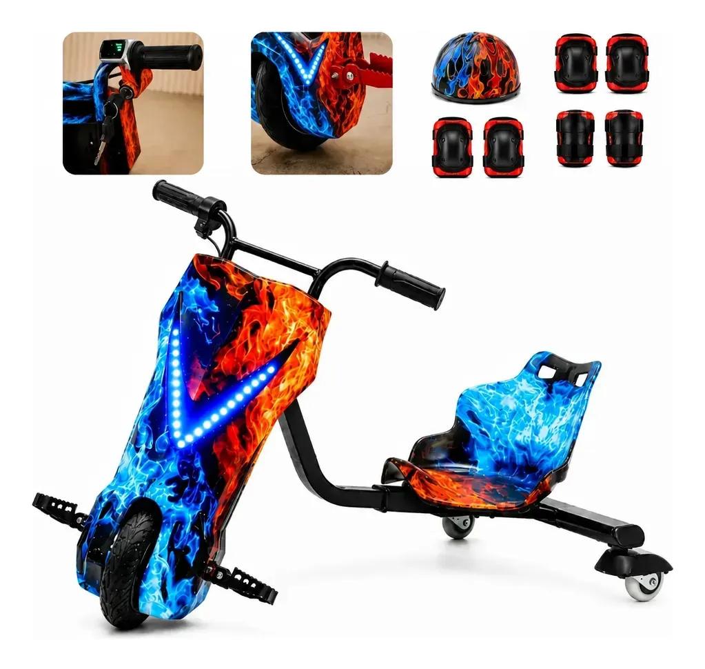 Patinete Elétrico Infantil Triciclo PARES Drift Bluetooth 3 Rodas Vermelho Diversão e Lazer + Kit de segurança