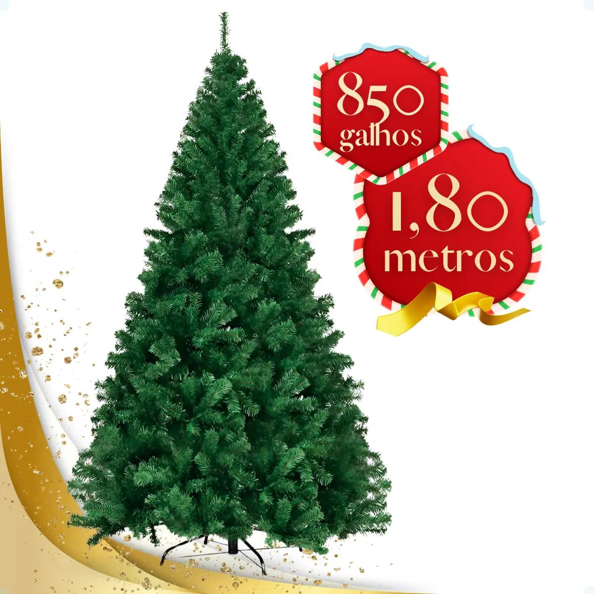 Árvore De Natal 1,80 Metros 850 Galhos Grande Pinheiro Verde Luxo Cheia Galho Grosso 180cm Pé De Ferro Enfance