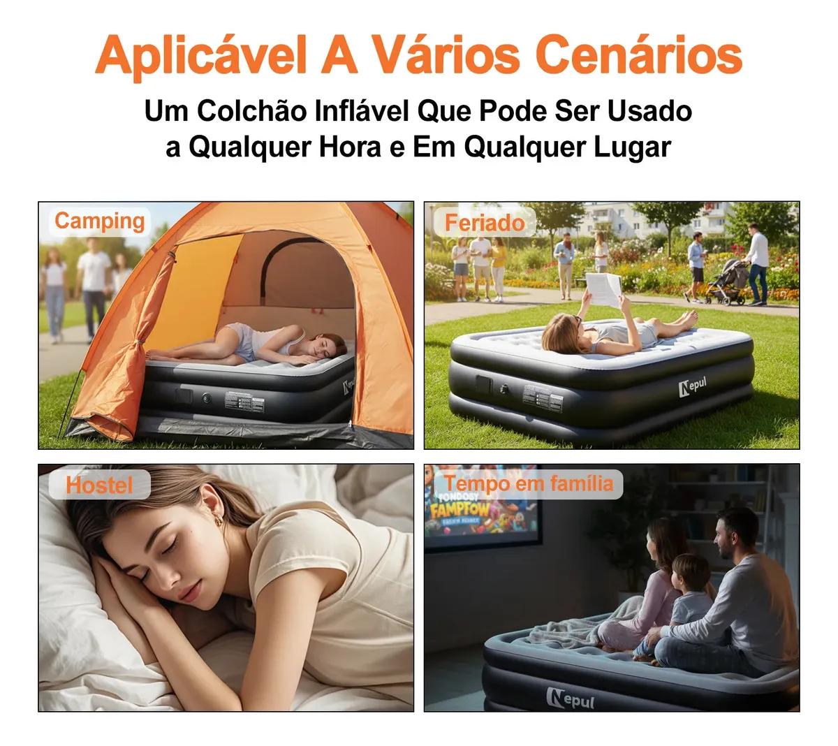 Colchão Inflável Queen Nepul Duplo Com 2 Travesseiro Inflável NE-999 cor Cinza