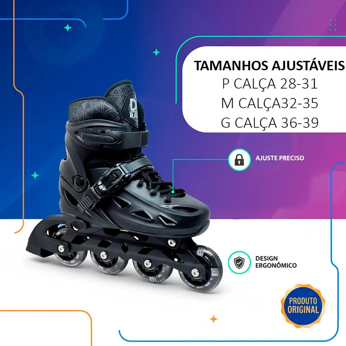 Patins Inline Semi Profissional Com Led Tamanho Ajustável