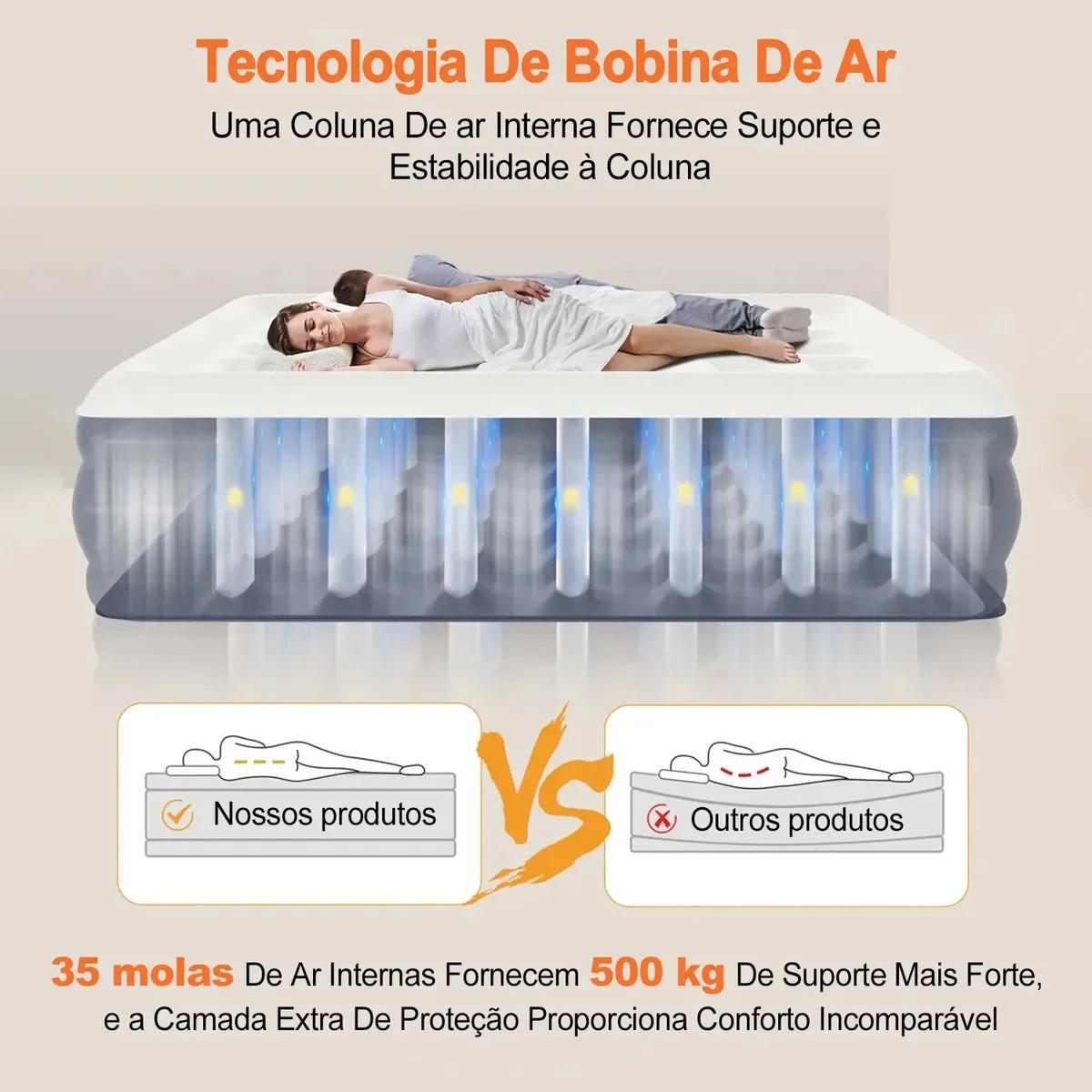 Colchão Inflável Queen Nepul Duplo Com 2 Travesseiro Inflável NE-999 cor Cinza