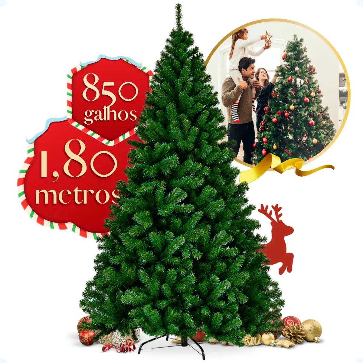 Árvore De Natal 1,80 Metros 850 Galhos Grande Pinheiro Verde Luxo Cheia Galho Grosso 180cm Pé De Ferro Enfance