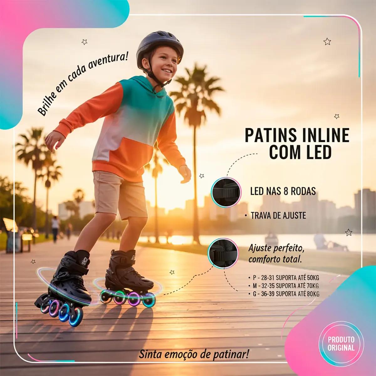 Patins Inline Semi Profissional Com Led Tamanho Ajustável