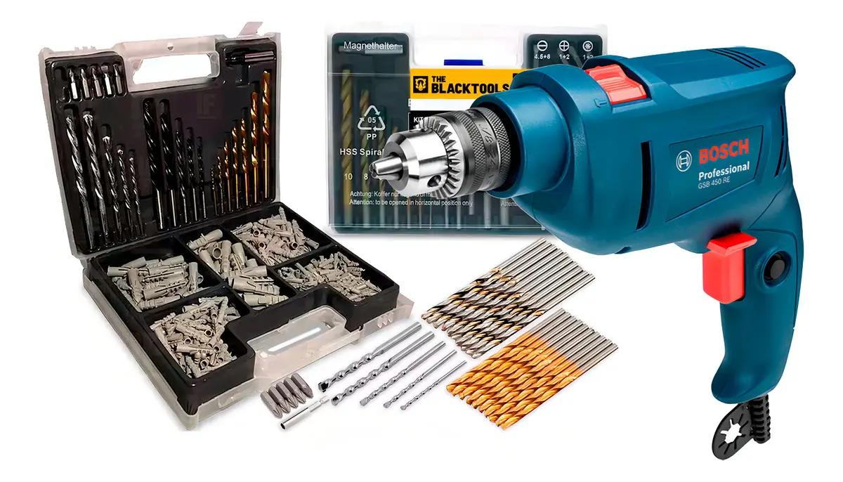Furadeira De Impacto Bosch GSB 450 RE 450W 10mm Com Brocas e Buchas