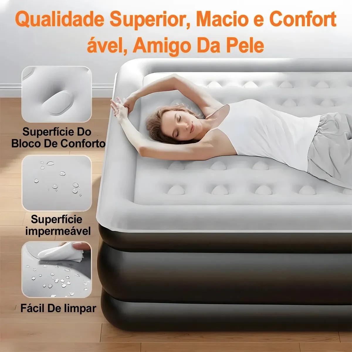 Colchão Inflável Queen Nepul Duplo Com 2 Travesseiro Inflável NE-999 cor Cinza