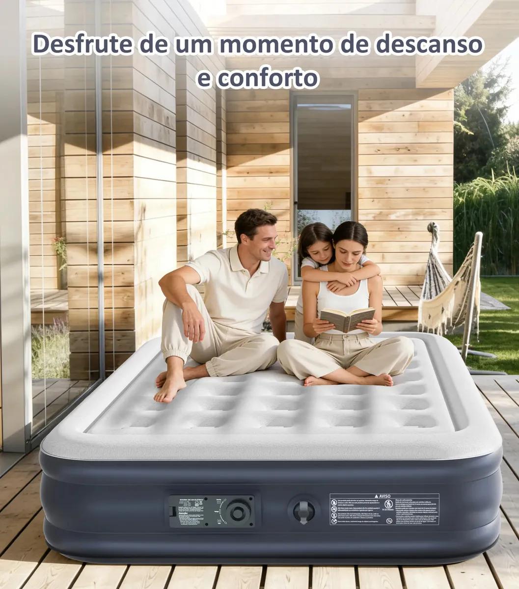 ECOZENDSY Colchão Inflável Casal Queen Size com Bomba de Ar Plug-in Integrada Portátil 200x154x43cm