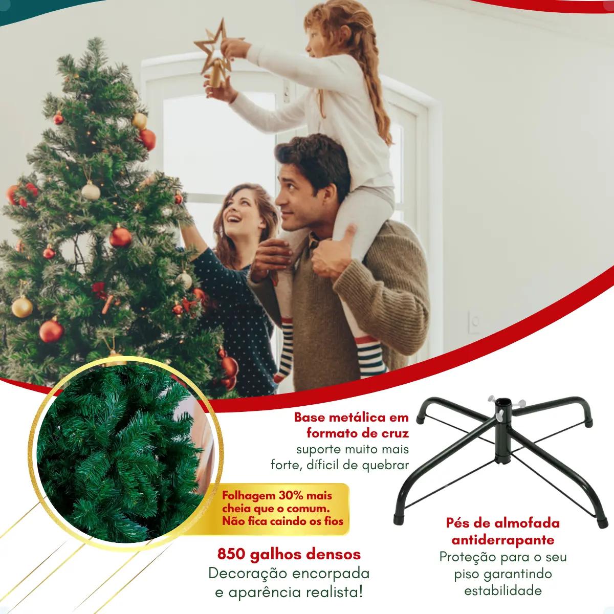 Árvore De Natal 1,80 Metros 850 Galhos Grande Pinheiro Verde Luxo Cheia Galho Grosso 180cm Pé De Ferro Enfance