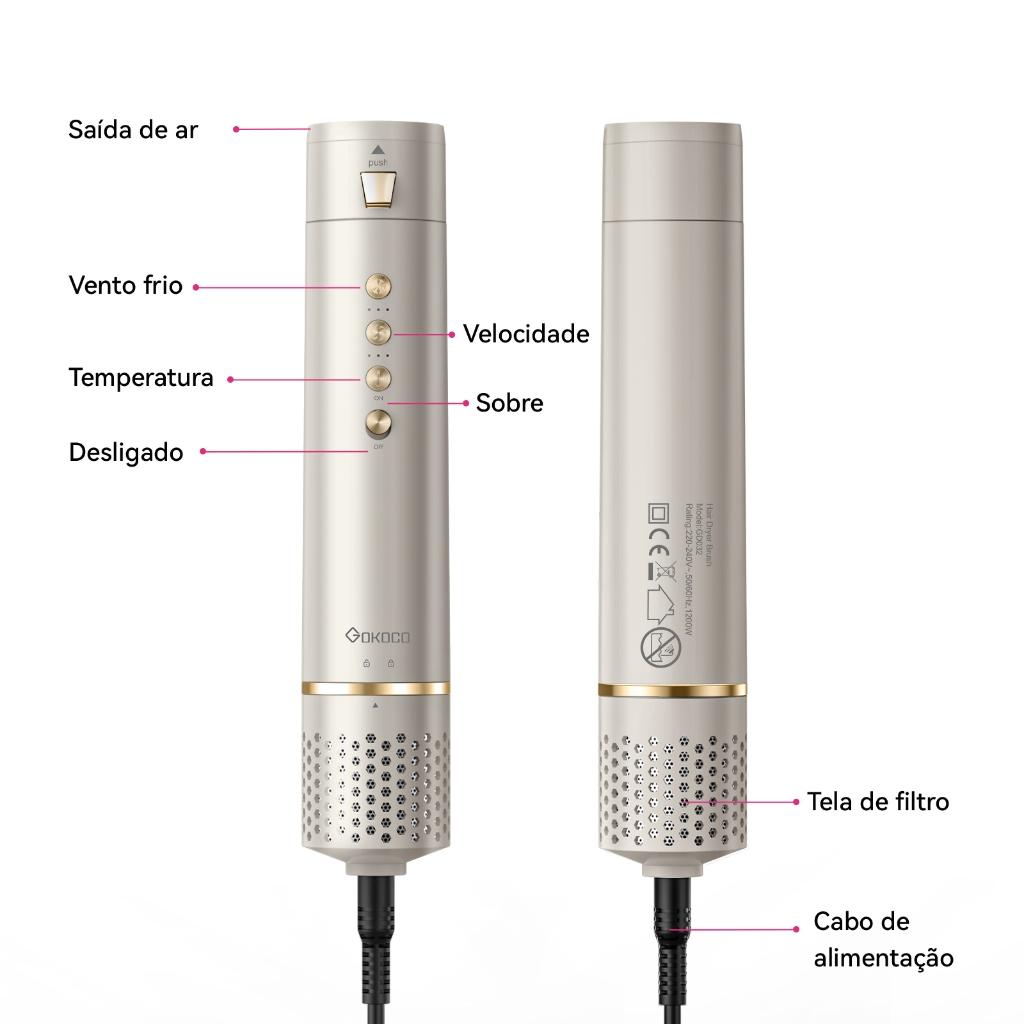 GOKOCO Escova Secadora 5 Em 1 Conjunto De Secador De Cabelo Multifuncional De Alta Velocidade Dupla voltagem 110V-240V