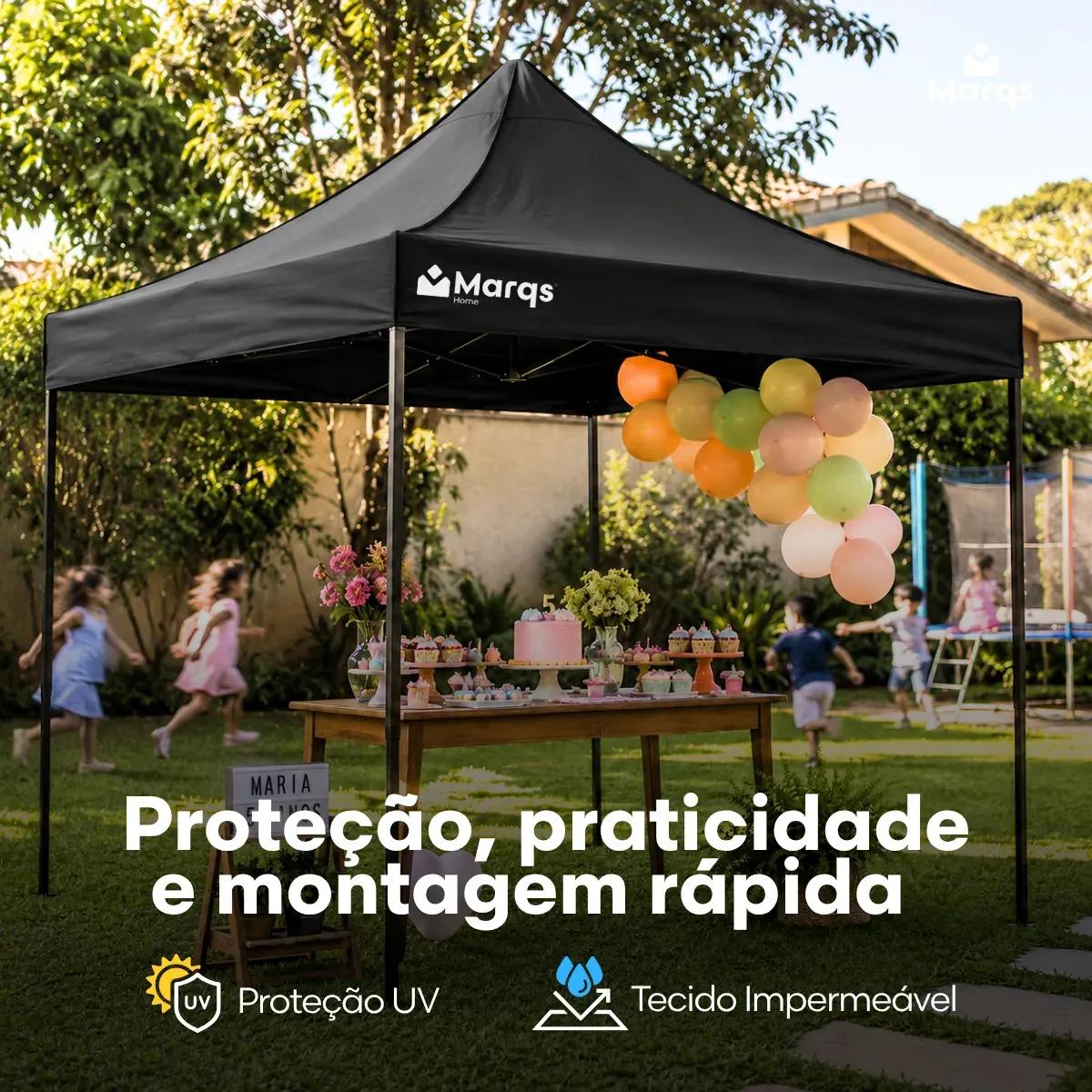 Tenda Gazebo Barraca Dobrável Sanfonada 3x3m Marqs Home Standard Preto com Proteção UV e Impermeável