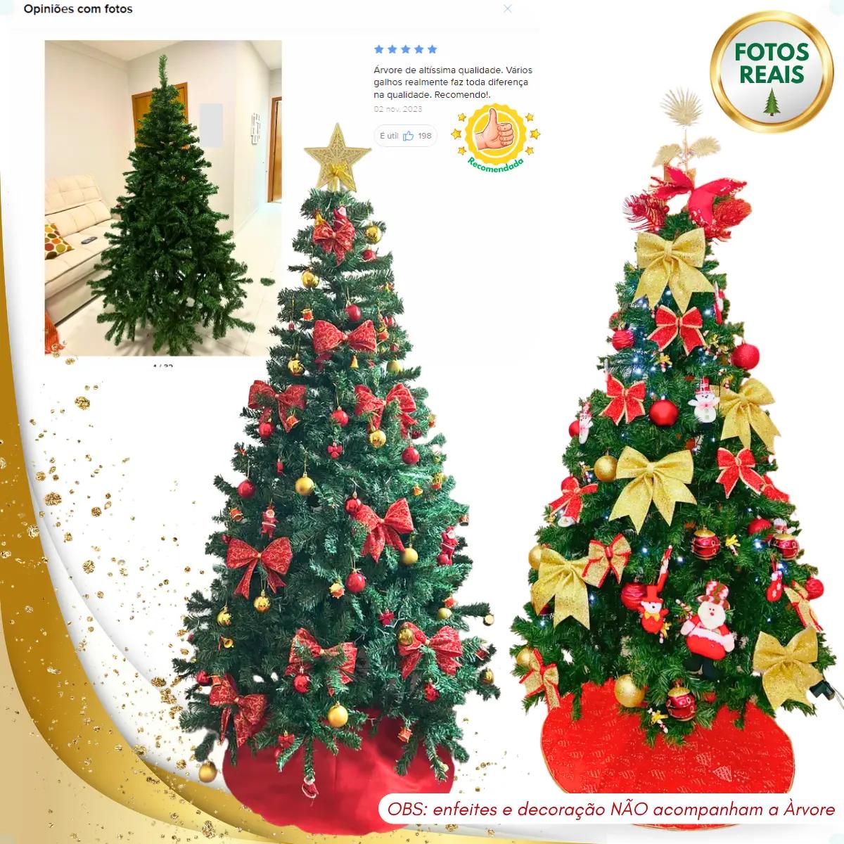 Árvore De Natal 1,80 Metros 850 Galhos Grande Pinheiro Verde Luxo Cheia Galho Grosso 180cm Pé De Ferro Enfance